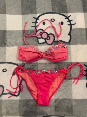 Vintage Victoria’s Secret Pink Sequin Bandeau Bikini Set